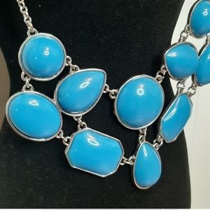 Gorgeous blue and silver Statement necklace 16-19" NY